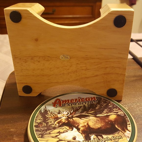 Set of 3 Stone Moose Coasters with Holder - Picture 6 of 8